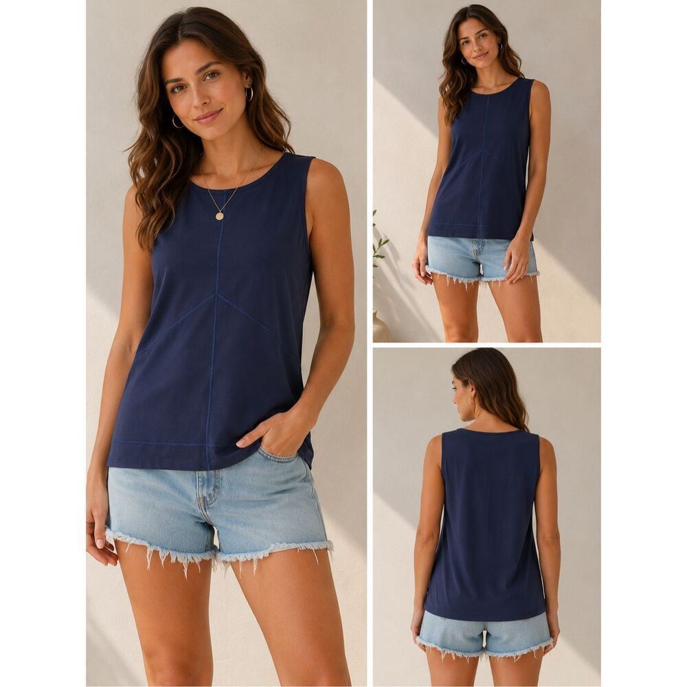 NWT Alba Moda Sleeveless Navy Blue Tank Top EU 46 / US XL European Luxury